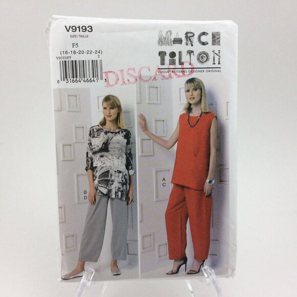 Vogue 9193 Marcy Tilton Misses Tunic Pants Pattern Uncut Sz 16 18 20 22 24 Easy - Picture 1 of 10